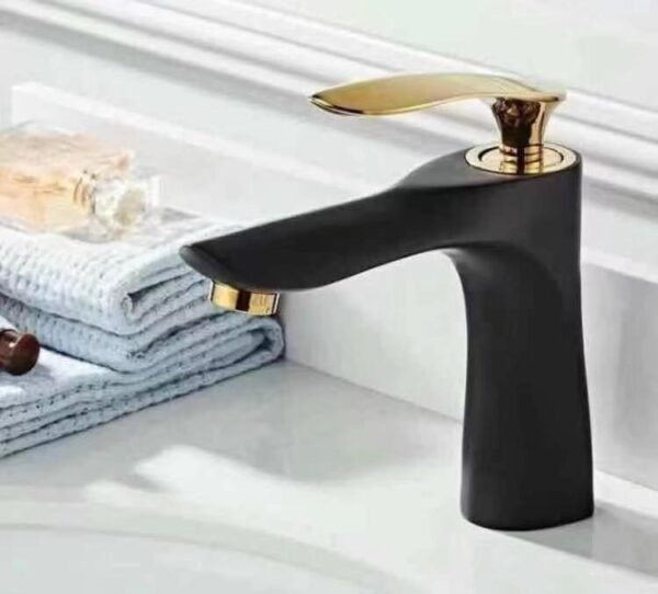 Dual-Tone Black and Gold Heavy-Gauge Basin Mixer