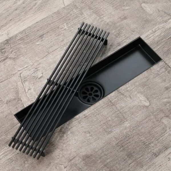 30x10cm Black Linear Shower Drain with Waste Flow - Image 3