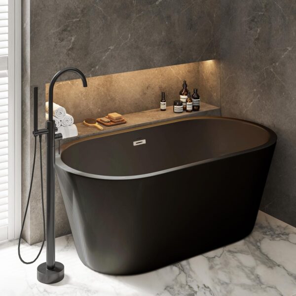 1500mm Straight Round Black Freestanding Luxury Soaking Tub - Image 2