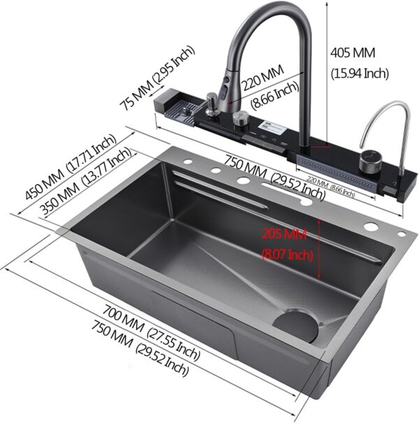 Black Smart Multifunctional Sink 304 Stainless Steel With Integrated Faucet, 75*45cm luxury kitchen sink - Image 5