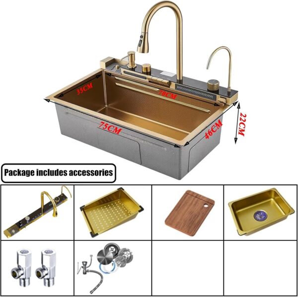 Golden Multifunctional 304 Stainless Steel Kitchen Sink with Smart Faucet - Image 3