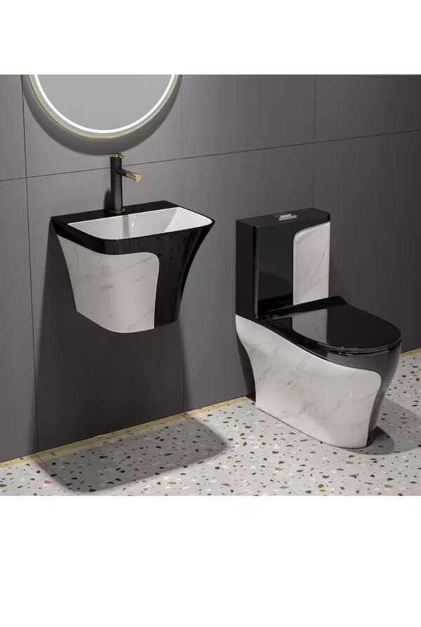 Gold and White Luxury WC with Matching Wall-Hung Basin - Image 2