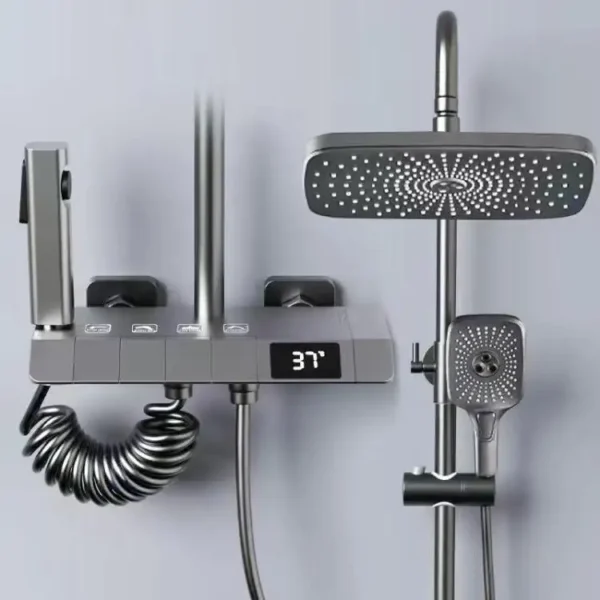 Grey Piano Five-Function Shower Mixer with Display