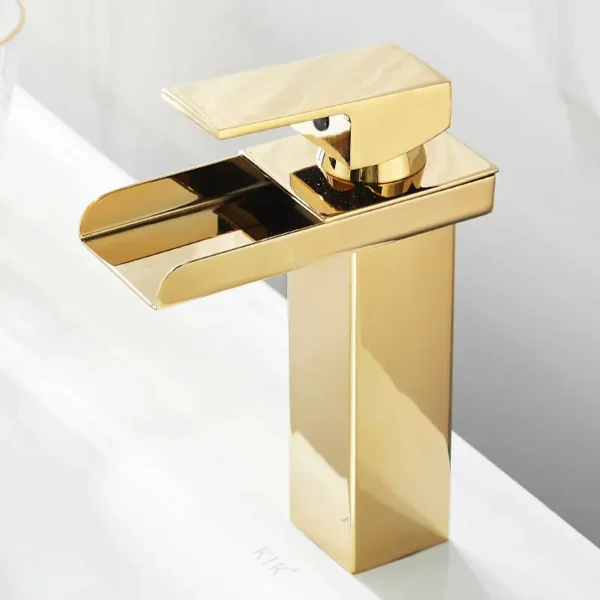 Luxury Gold Half-Cut Waterfall Basin Mixer