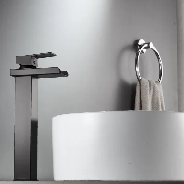 Extended Black Half-Cut Waterfall Basin Mixer - Image 2