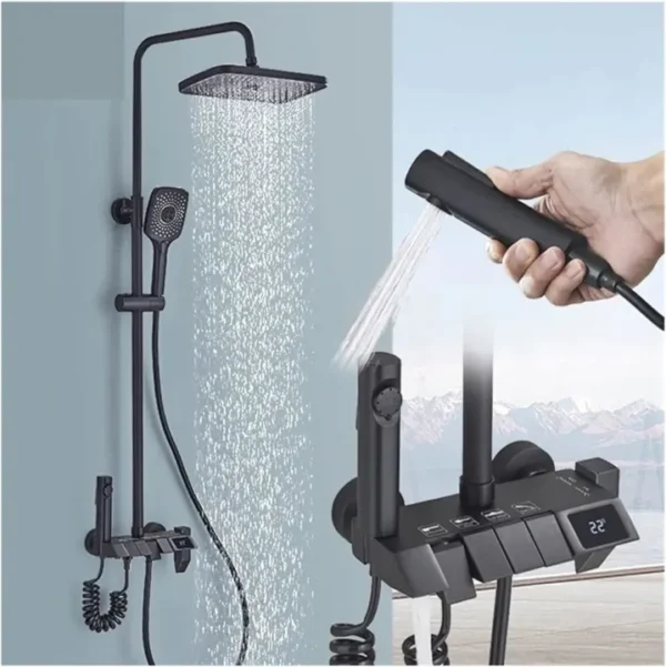 Black Digital Shower System with Piano Button Controls