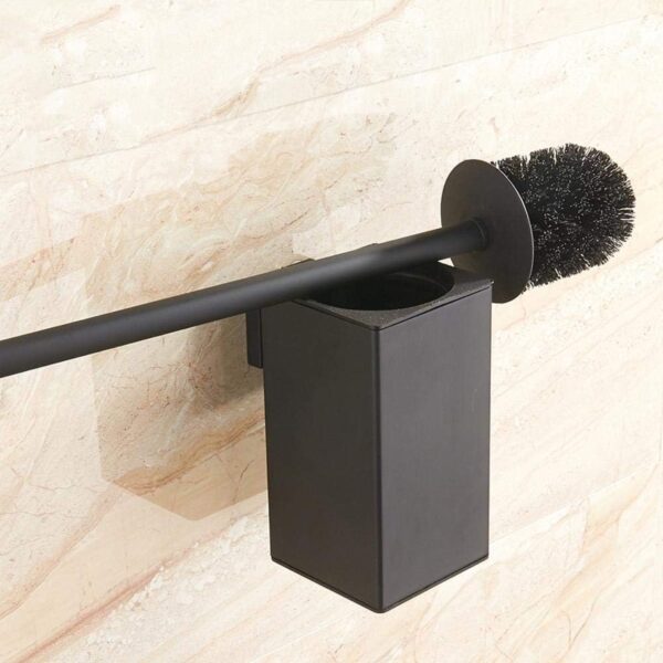 Matte Black Square Wall-Mounted Toilet Brush Holder - Image 2