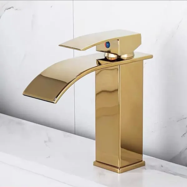 Flat Spout Golden Waterfall Basin Mixer Tap